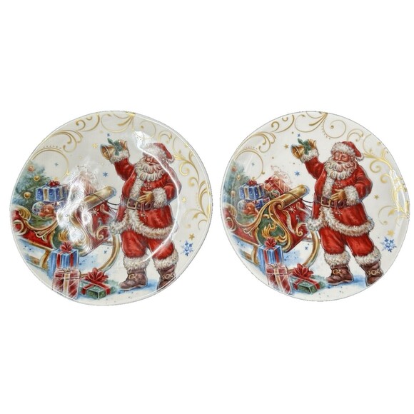 Southern Living Christmas Santa Stoneware Salad Plates Set of 2 New with Tags - Picture 7 of 8